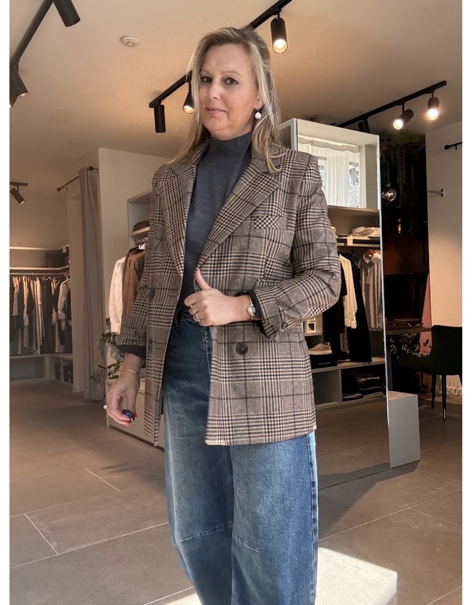 JANICE MARTIN BLAZER BIG CHECK BROWN