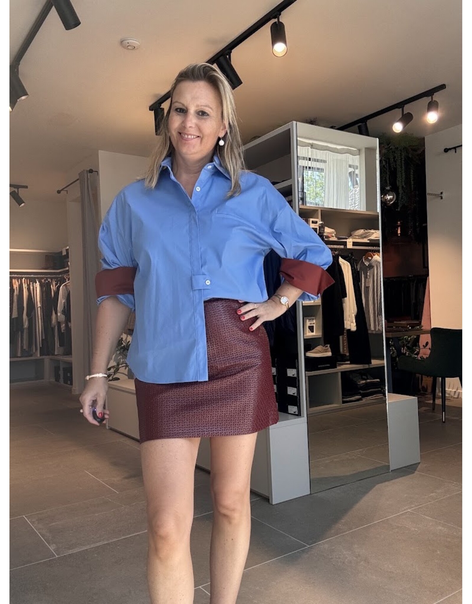 MARCH23 BLOUSE QUEBEC POPLIN AZUR +RUST