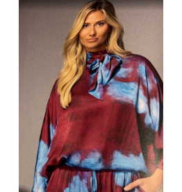 LALOTTI GALA FLOWER BLOUSE BURGUNDY/BLUE FLOWERS