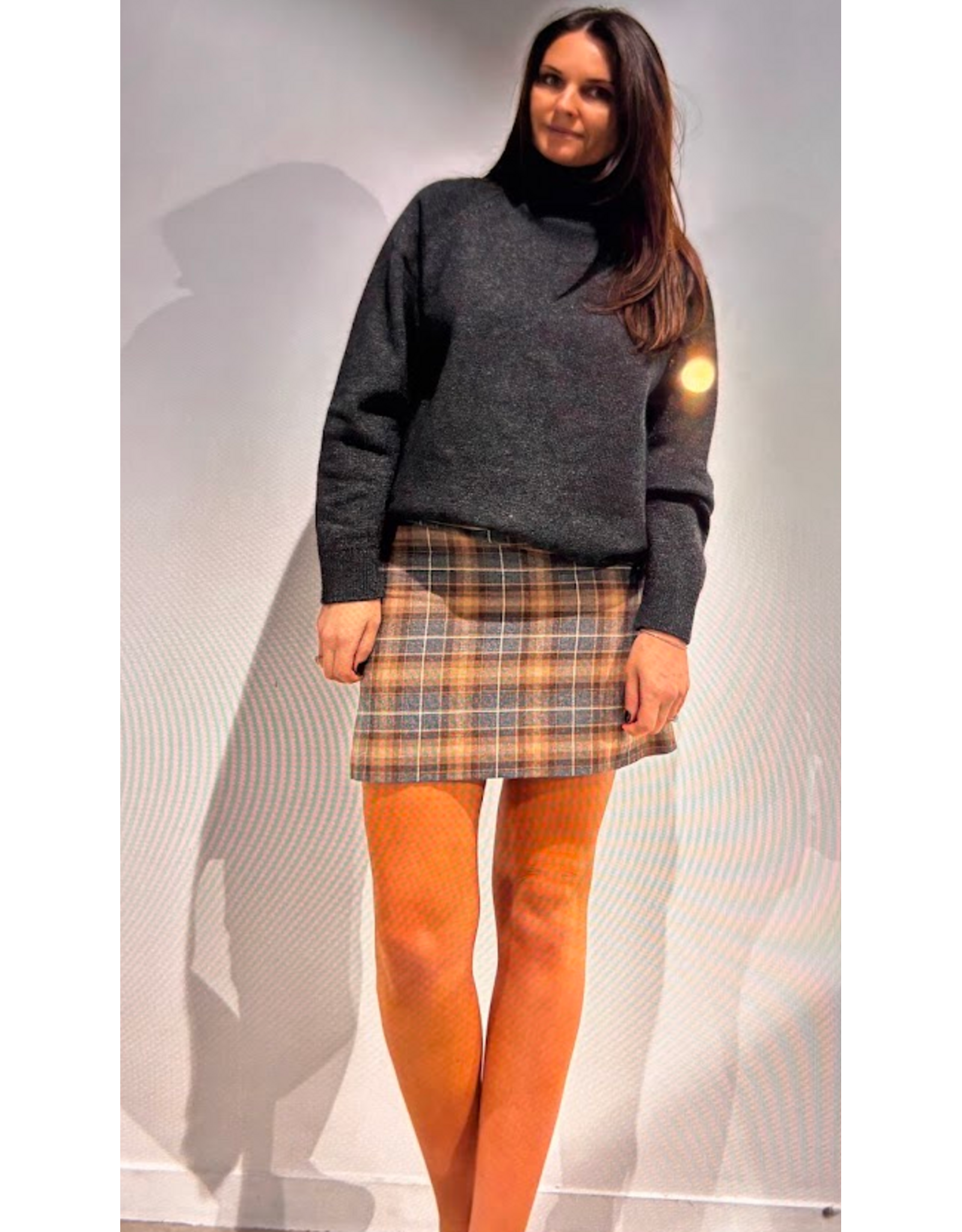 JUST EVE SKIRT CLAIRE BRUSHED CHECK GREY MELANGE/TAUPE