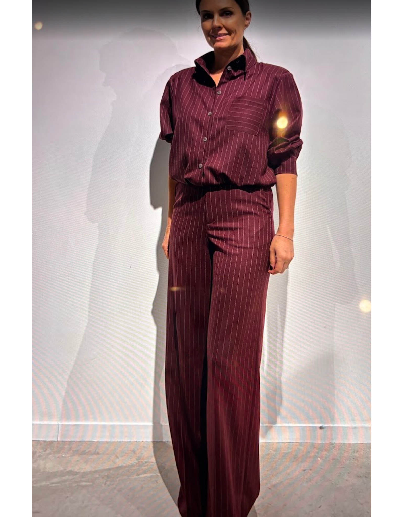 JUST EVE BLOUSE ALIA TWILL RIGATA BURGUNDY
