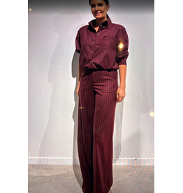 JUST EVE TROUSERS TOYA  TWILL RIGATA BURGUNDY