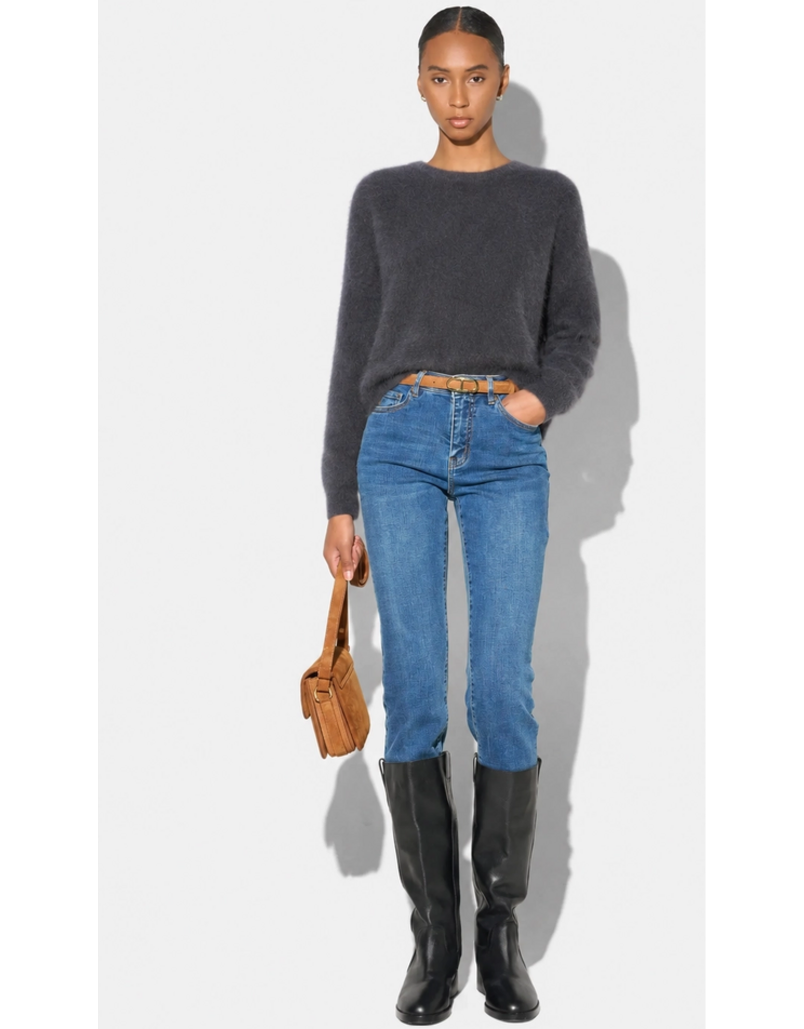 JANICE EON GREY DAMES TRUI RONDE HALS GEBRUSHED MERINO WOL