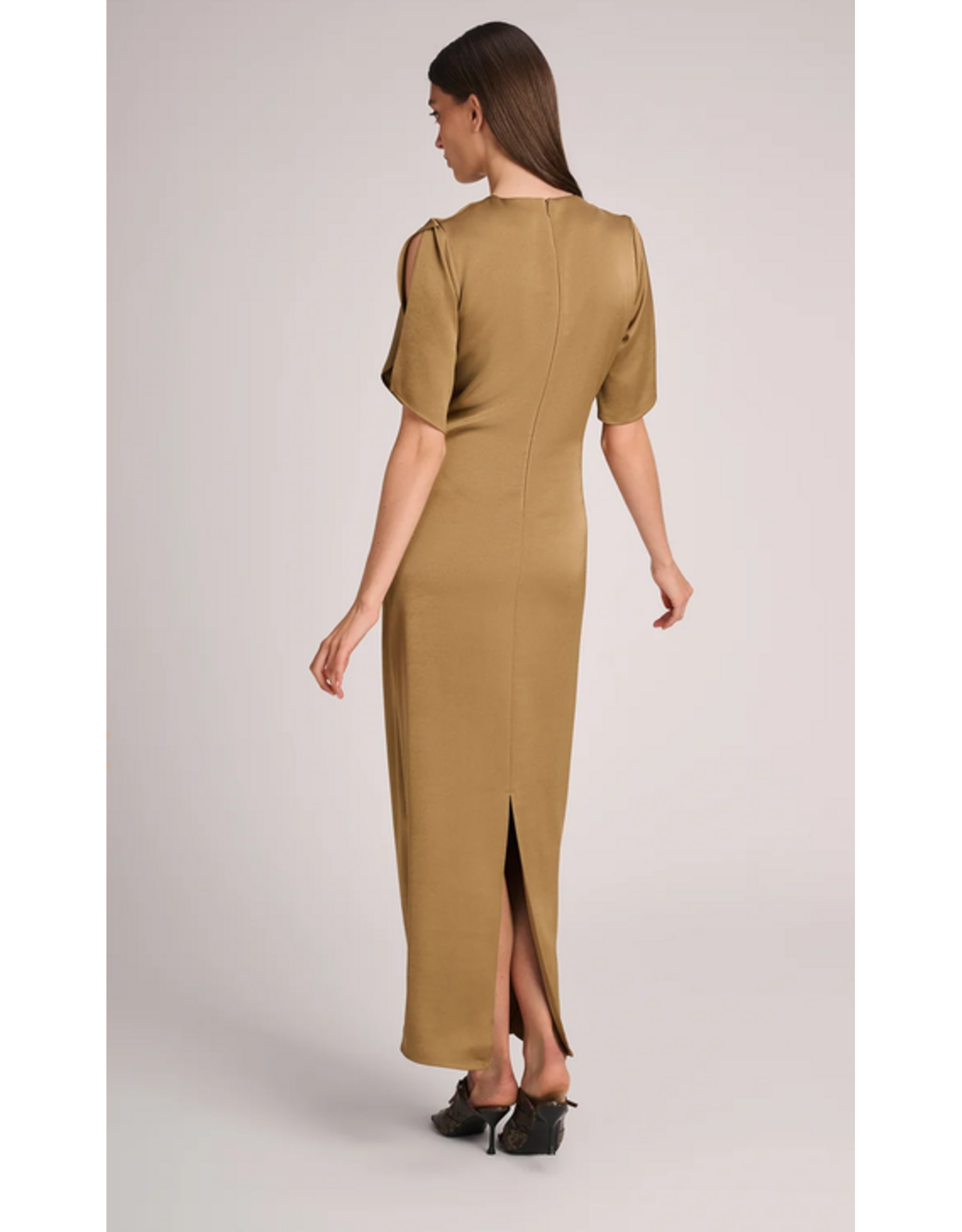 MARCH23 DRESS CAPRI SANDED SATIN OLIVE