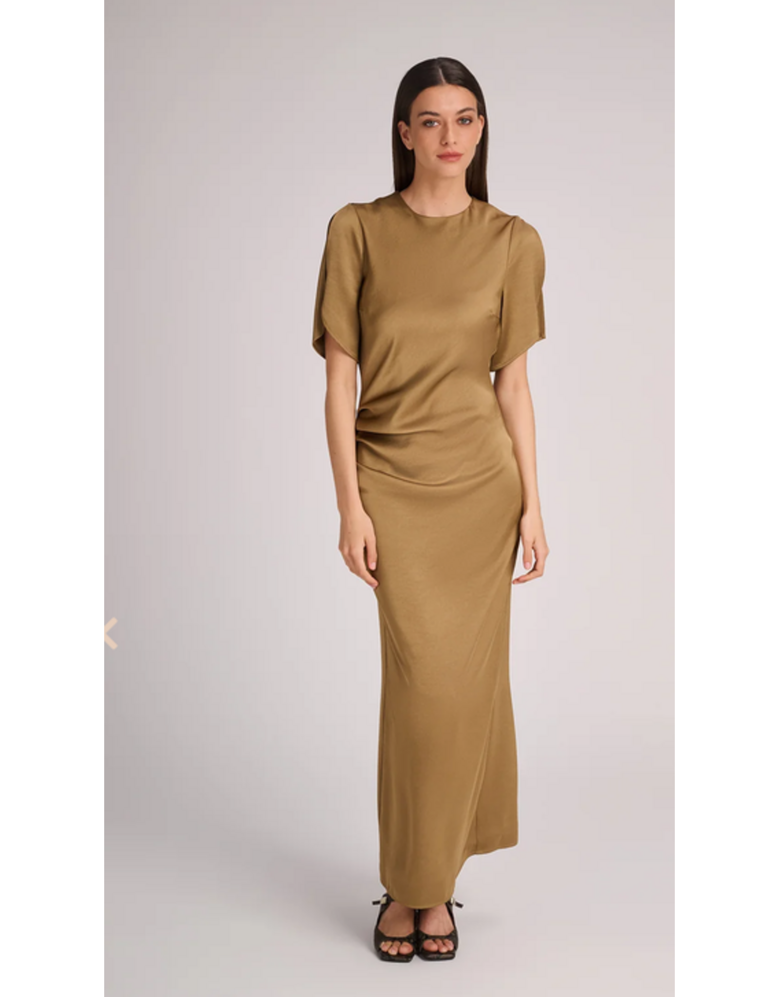 MARCH23 DRESS CAPRI SANDED SATIN OLIVE