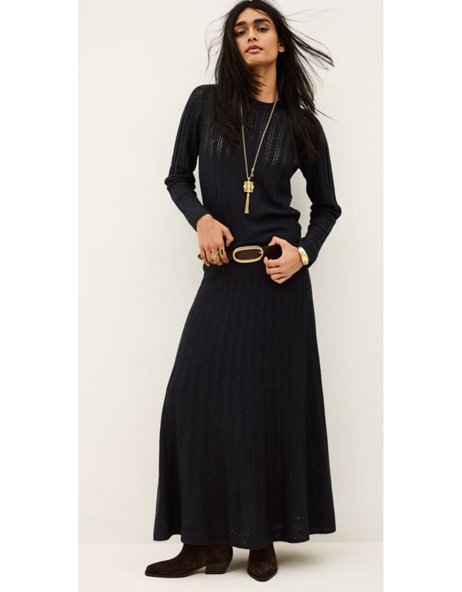 BA&SH JUPE DOHA ENCRE MID LENGTH SKIRT