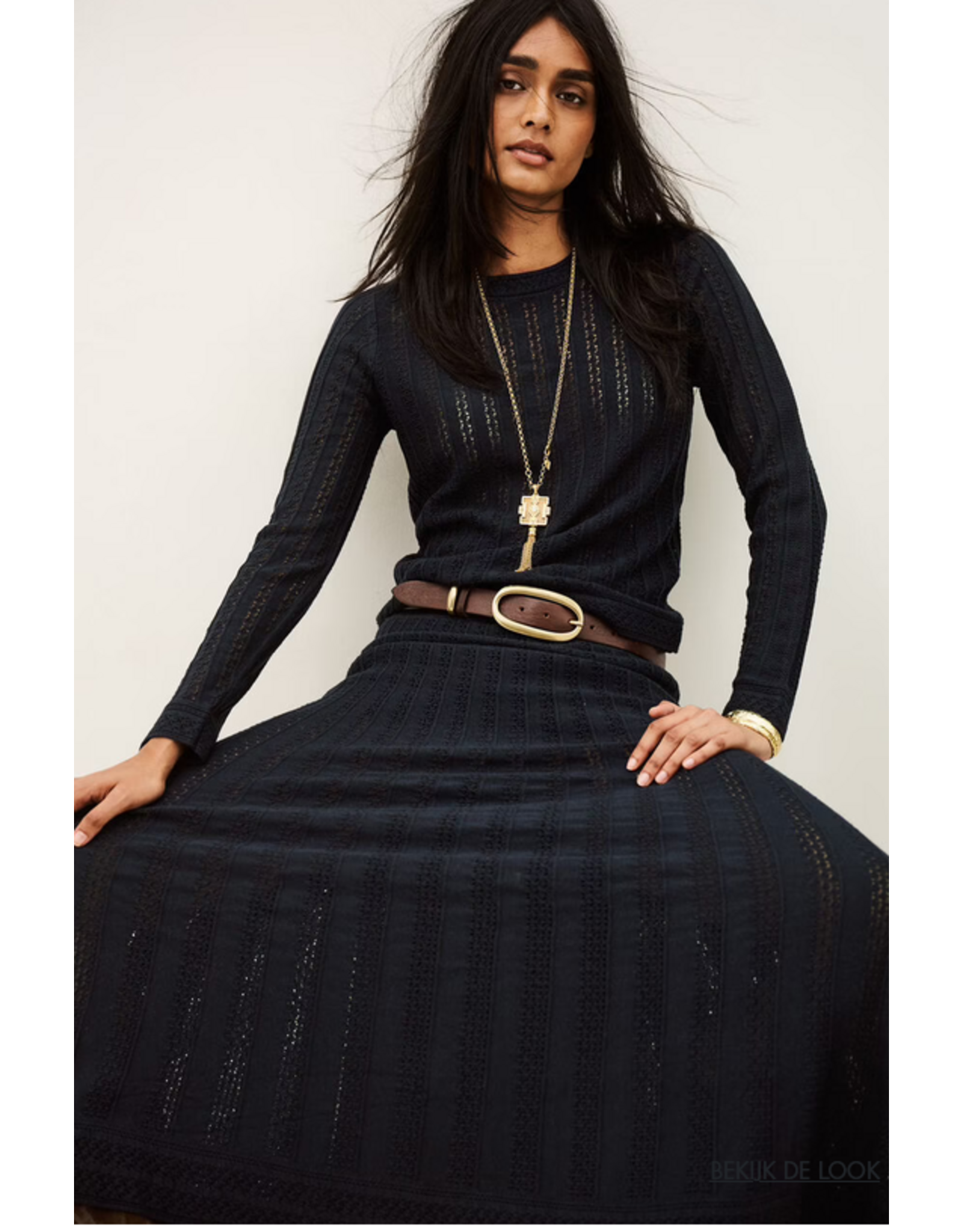 BA&SH JUPE DOHA ENCRE MID LENGTH SKIRT