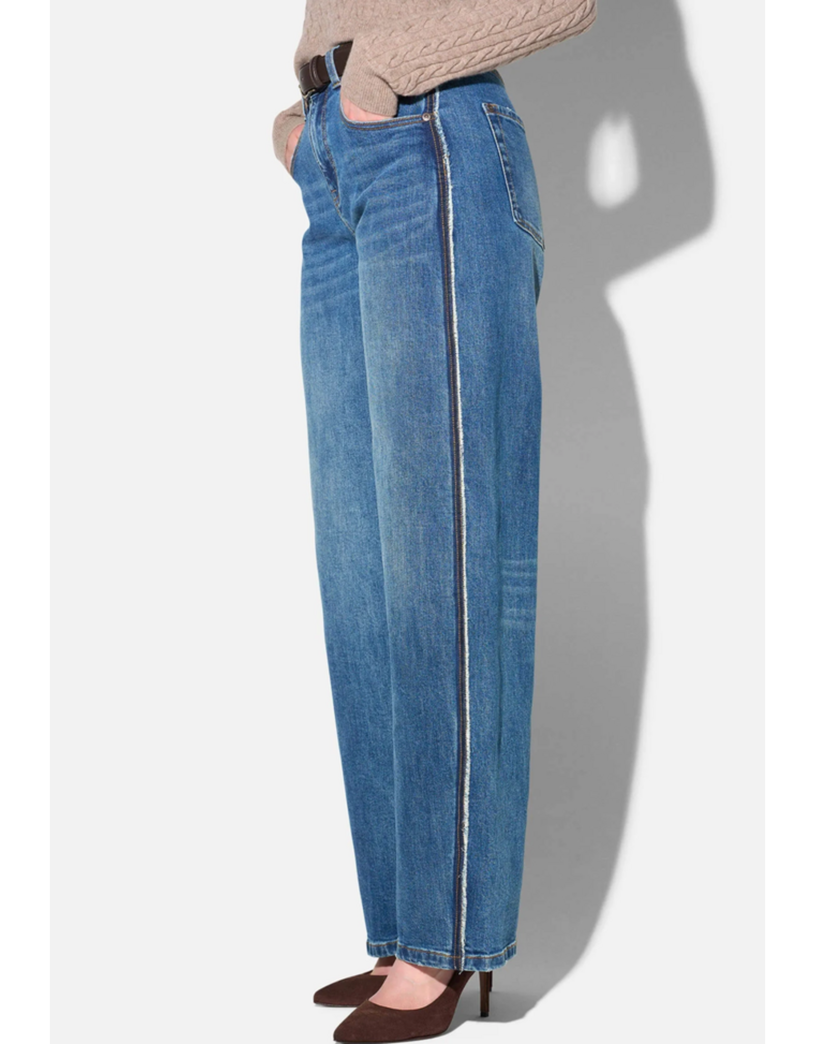 JANICE BARREL JEANS DAMES STRETCH MID RISE BAXTER BLAUW