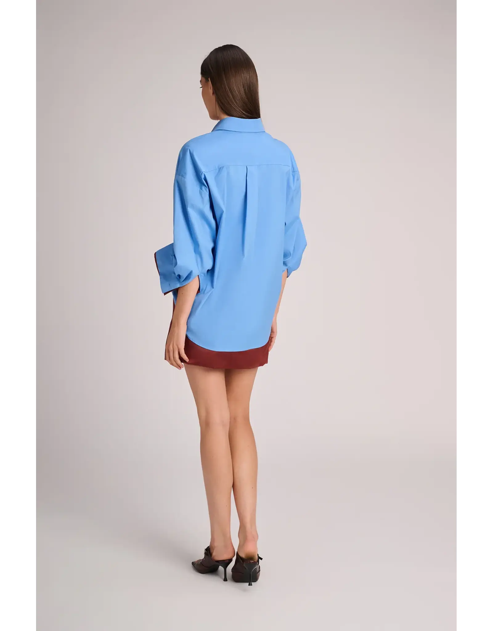MARCH23 BLOUSE QUEBEC POPLIN AZUR +RUST