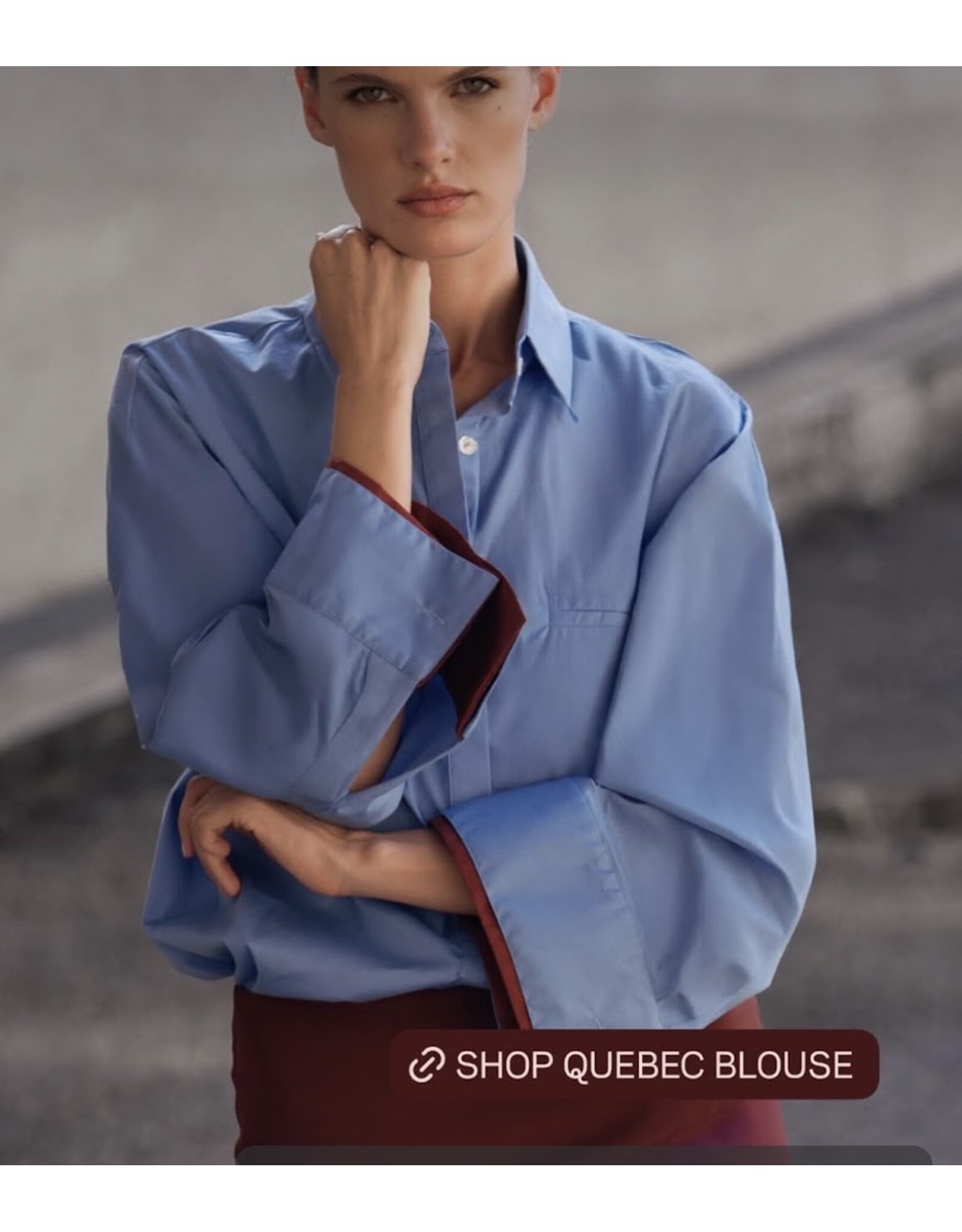 MARCH23 BLOUSE QUEBEC POPLIN AZUR +RUST