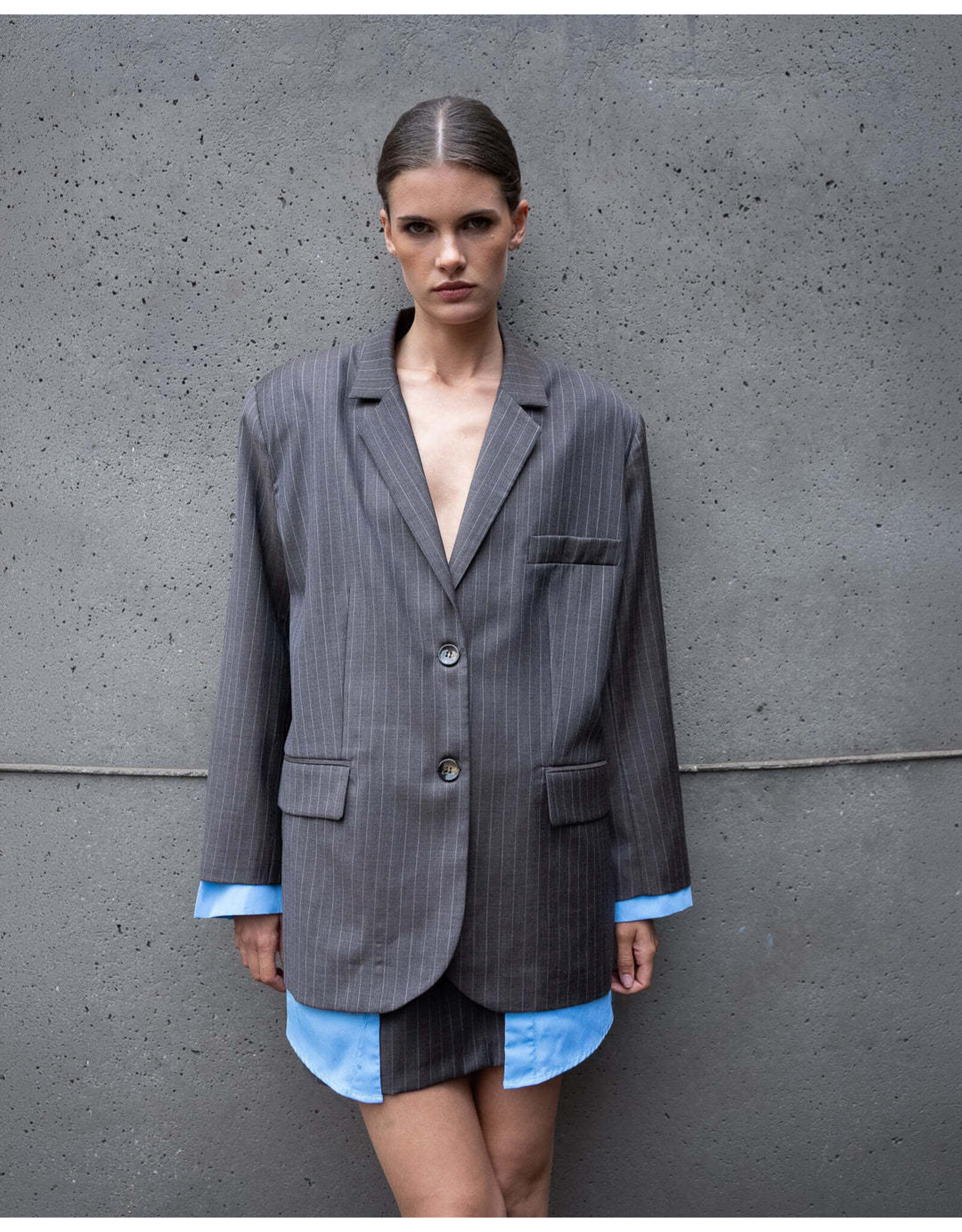 MARCH23 BLAZER HILL DARK GREY PINSTRIPE