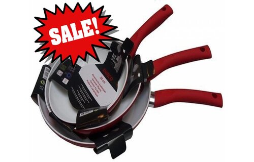 3 delige pannenset rood