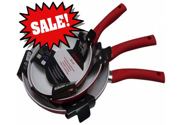 3 delige pannenset rood