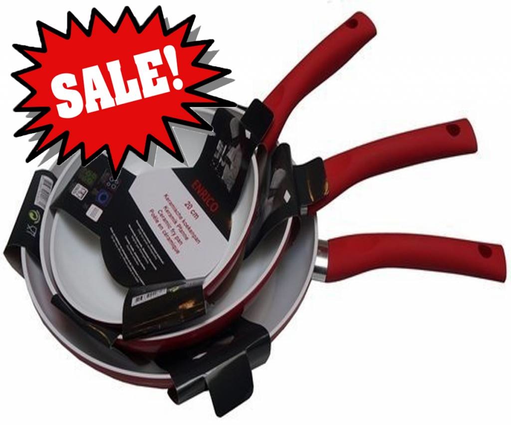 3 delige pannenset rood