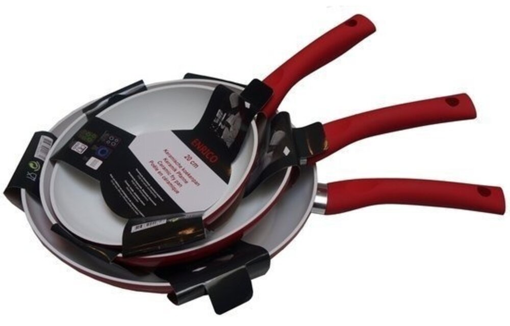 3 delige pannenset rood
