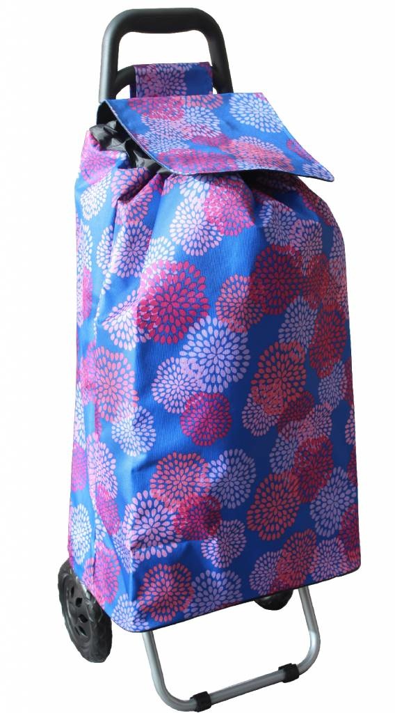 Boodschappentrolley Bloemprint blauw 48 L