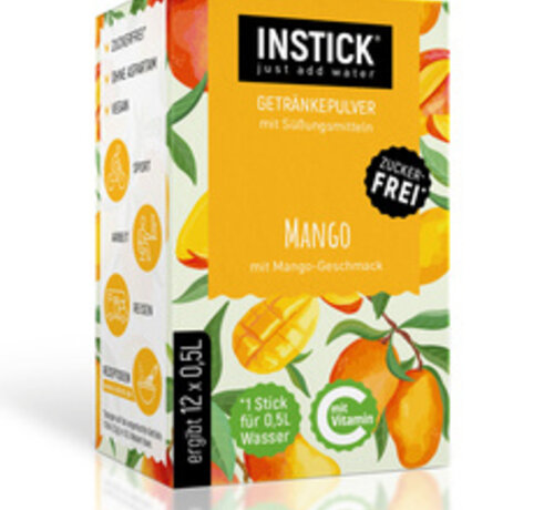 INSTICK Mango voor 12x0,5 liter suikervrije dranken. 12x2,5 gram