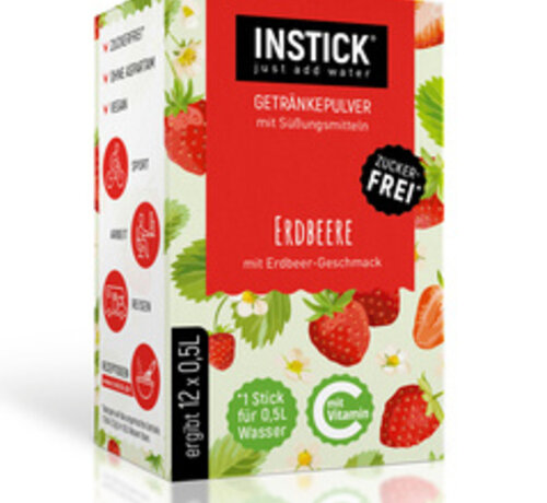 INSTICK Strawberry voor 12x0,5 liter suikervrije dranken. 12x2,5 gram