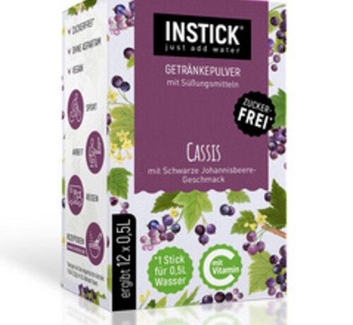 INSTICK Cassis voor 12x0,5 liter suikervrije dranken. 12x2,5 gram