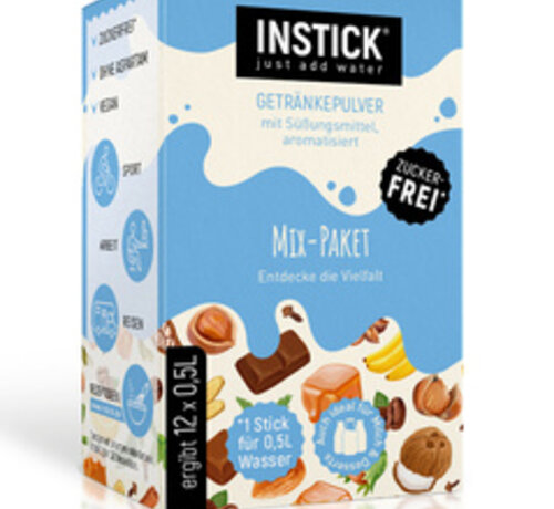 INSTICK 10 smaken (12 sticks) Melkvariaties mix pakket voor 12x0,5 liter suikervrije dranken. 12x2 gram