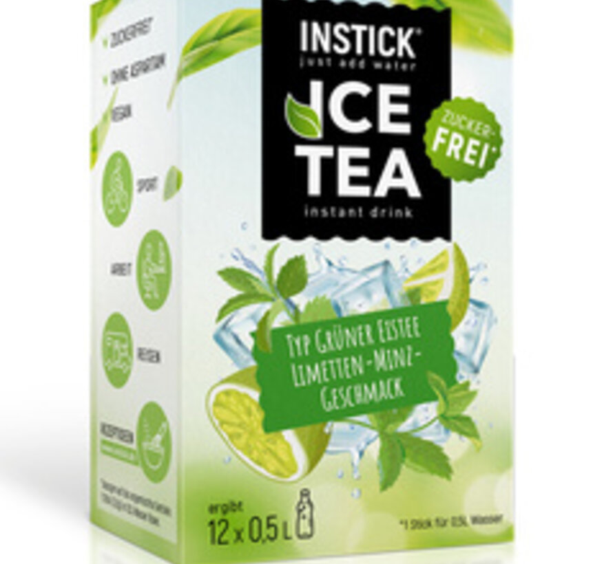 Ice Tea Lime-Mint (groene thee-extract) voor 12x0,5 liter suikervrije dranken. 12x2,5 gram