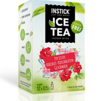 INSTICK Ice Tea Hibiscus-Cherry Blossom (extract van zwarte thee) voor 12x0,5 liter suikervrije dranken. 12x2,5 gram