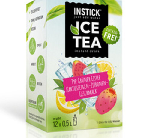 INSTICK Ice Tea Cactusvijg & Citroen (groene thee-extract) voor 12x0,5 liter suikervrije dranken. 12x2,5 gram