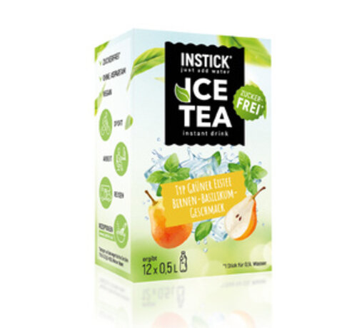 INSTICK Ice Tea Peer en Basilicum (groene thee-extract) voor 12x0,5 liter suikervrije dranken. 12x2,5 gram