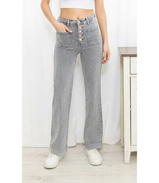 Flare Button Jeans Grijs