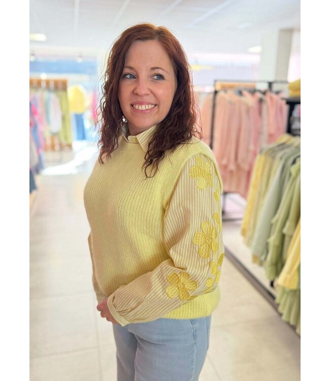 Blouse Stripe Flower Yellow