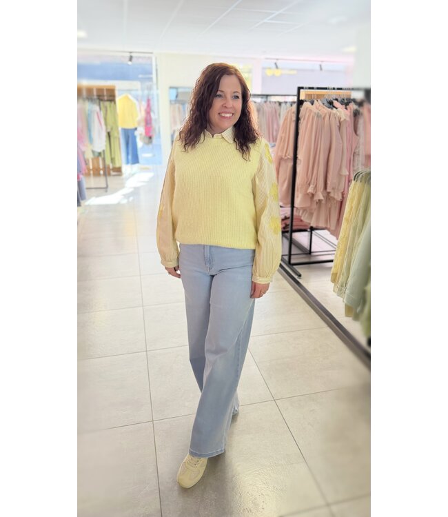 Blouse Stripe Flower Yellow