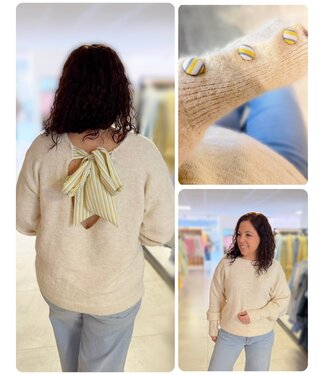 Pull Striped Bow Beige