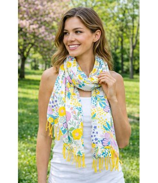 Sjaal Flowers Yellow Pink