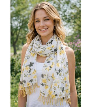 Sjaal Flowers Yellow Kaki