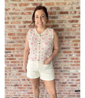 Top Crochet Pink Flower