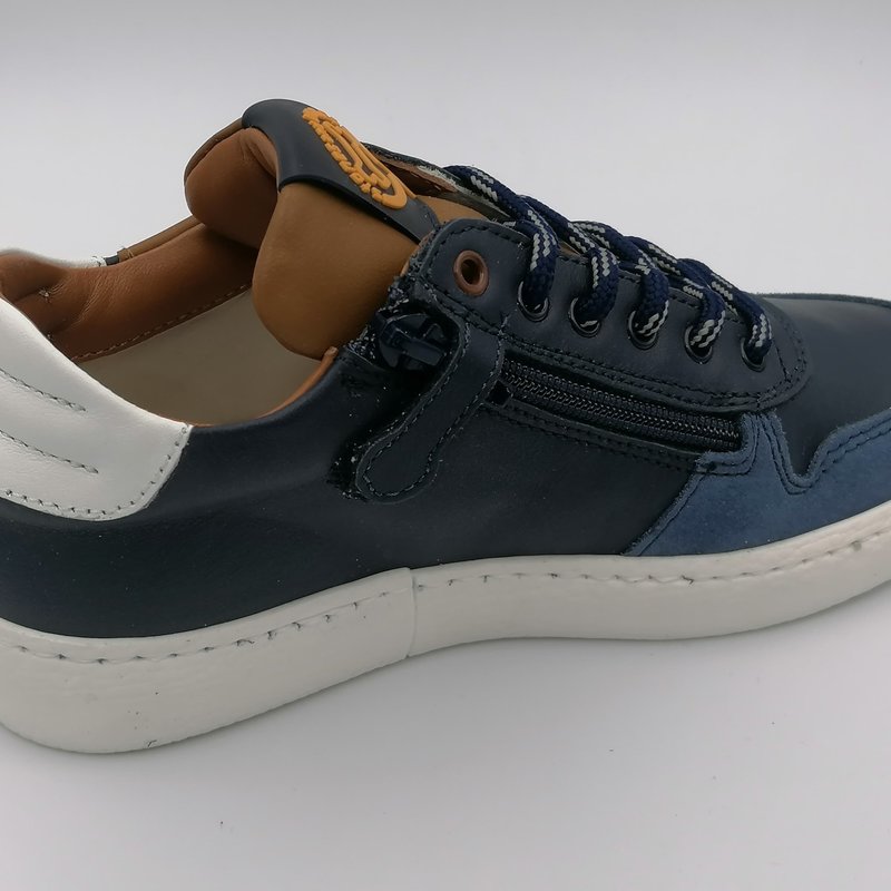 Veterschoen blauw-cognac en wit