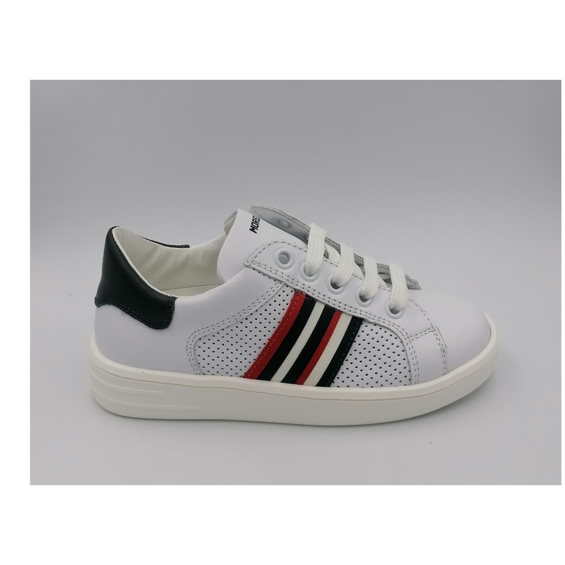 Veterschoen wit-donkerblauw en rood