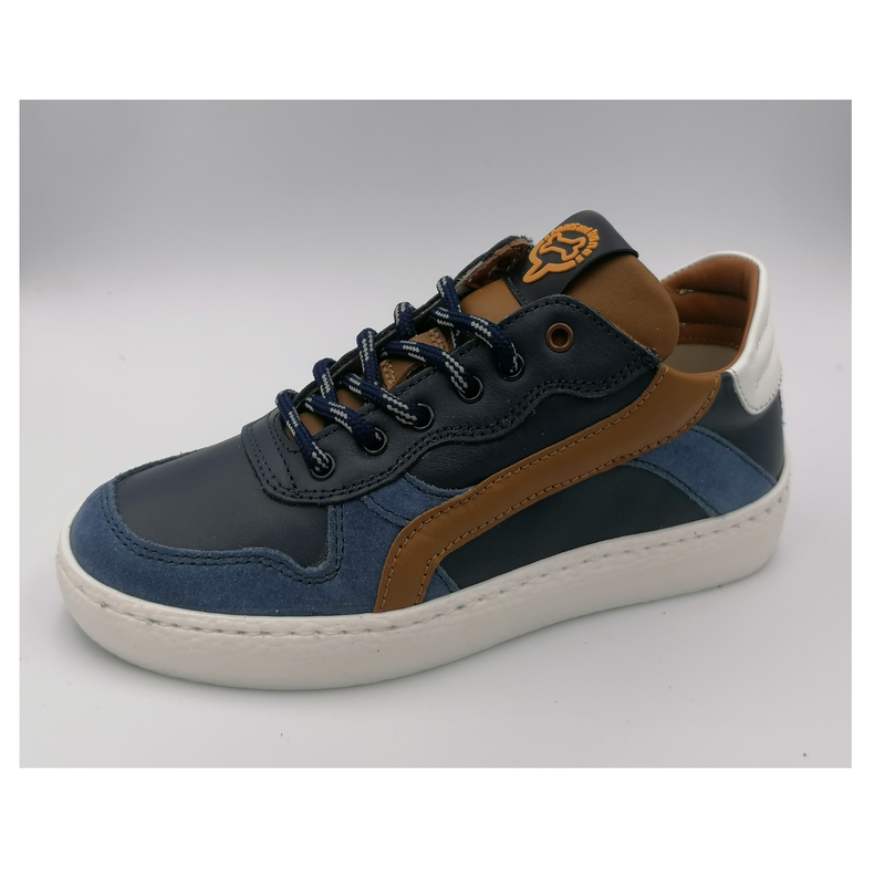 Veterschoen blauw-cognac en wit