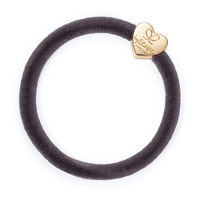 Haarelastiek grijs velvet goud hart