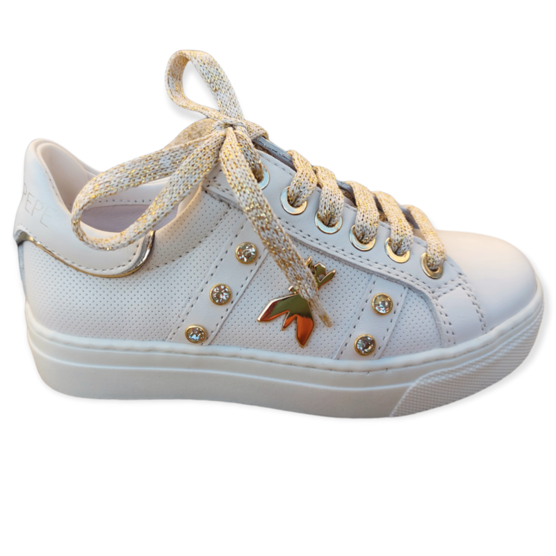PPJ100 sneaker ecru en goud met steentjes