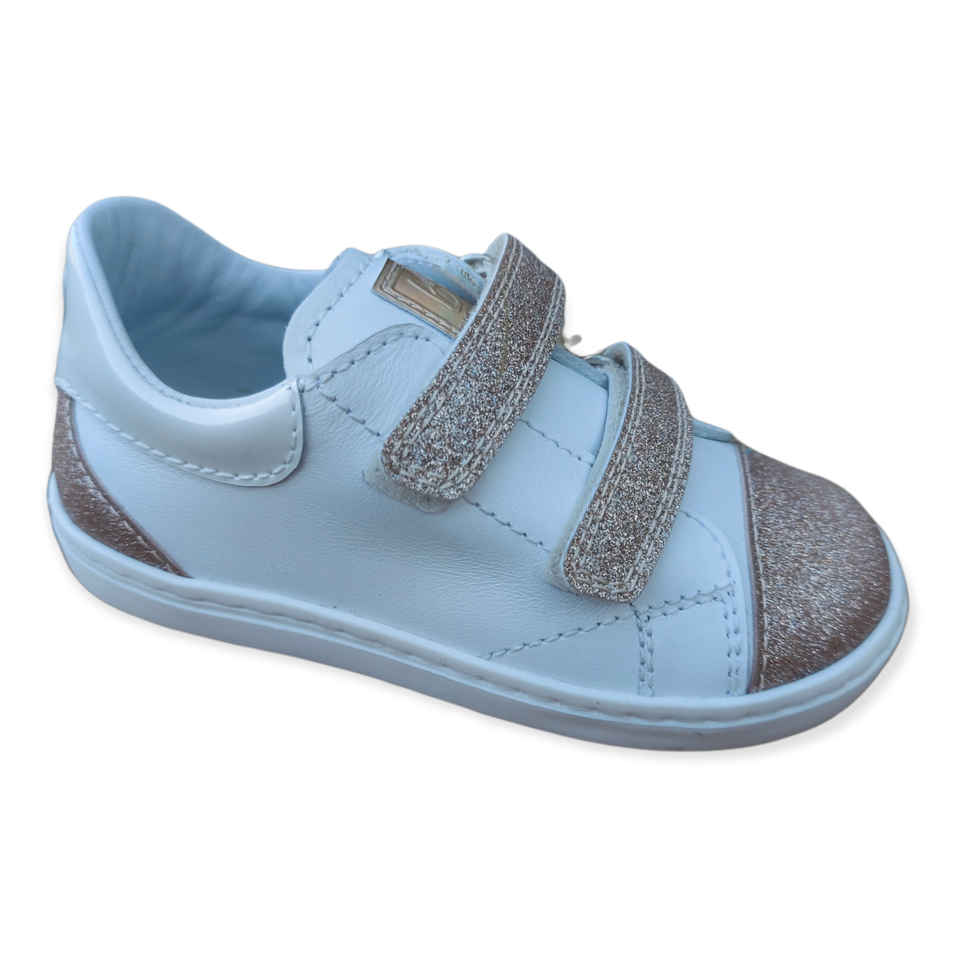 22434-A sneaker wit - goud met plakkers - Kinderschoenenwinkel Tante Jo