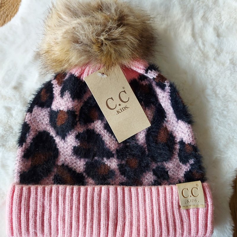 C.C Kids Leopard Patroon Muts met Pom Baby Roze (baby)