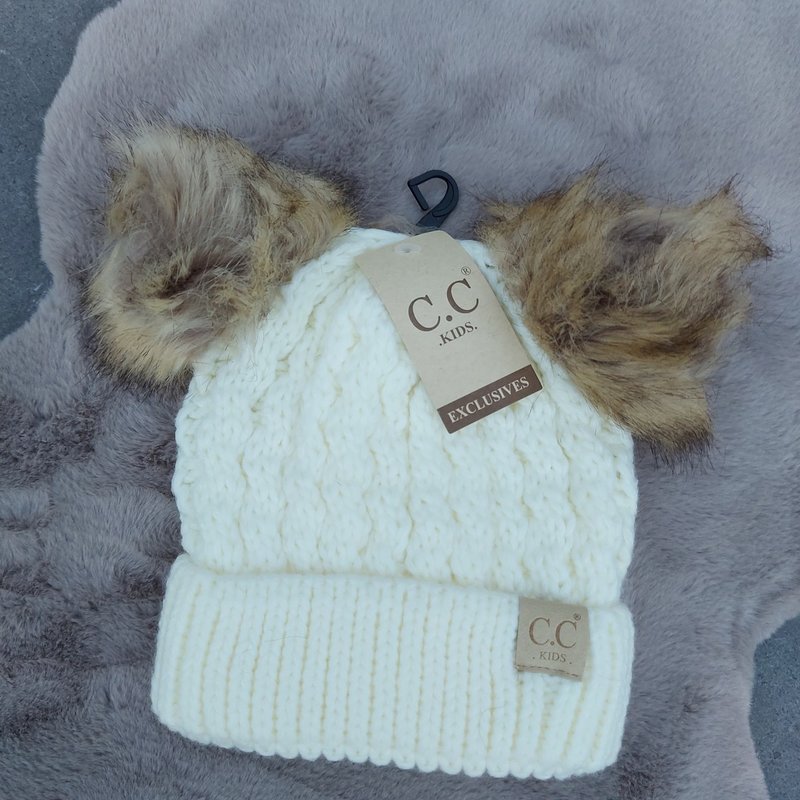 CC Kids Double Pom Pom All Over Kabel Muts | Ivoor - #KIDS