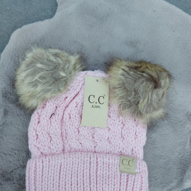 CC Kids Double Pom Pom All Over Kabel Muts | Lichtroze - #KIDS