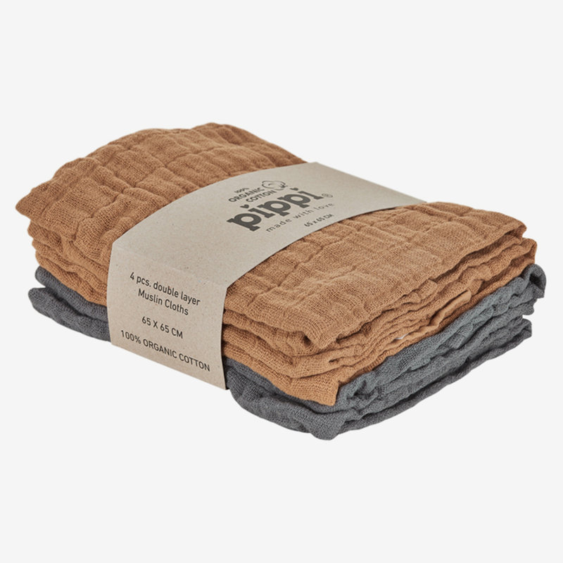 Pippi - Biologische Katoenen Mousseline (4-Pack) Kleur: 276 - Indiase Tan
