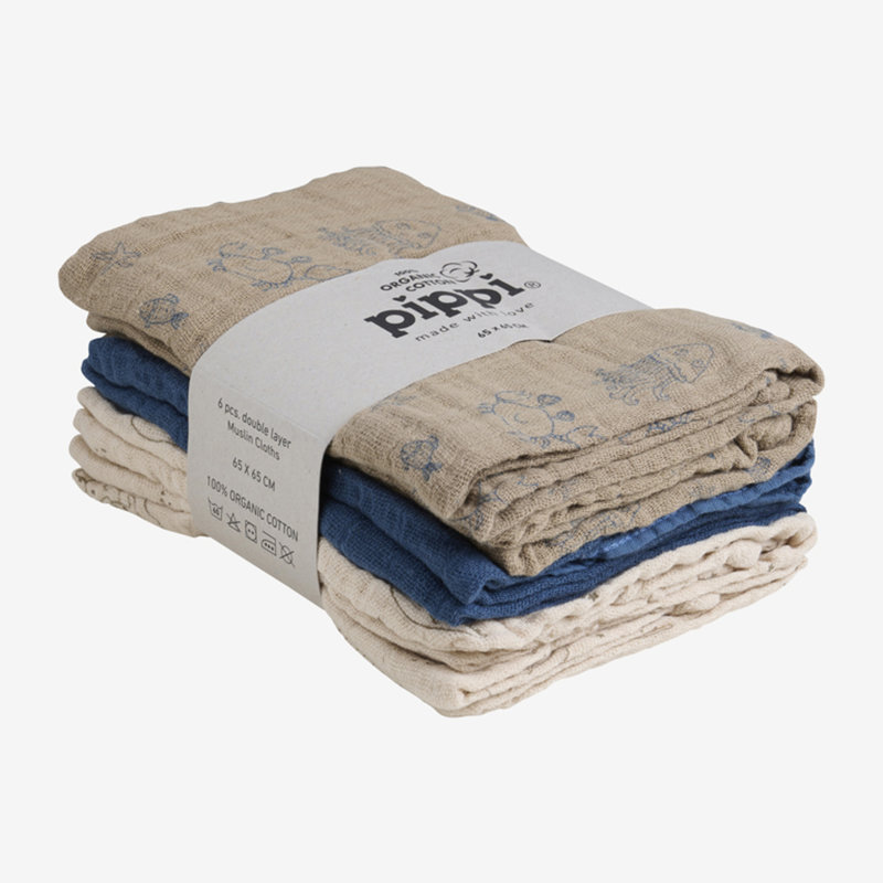 Pippi - Biologische Doek Mousseline (6-Pack) Kleur: 703 - China Blauw