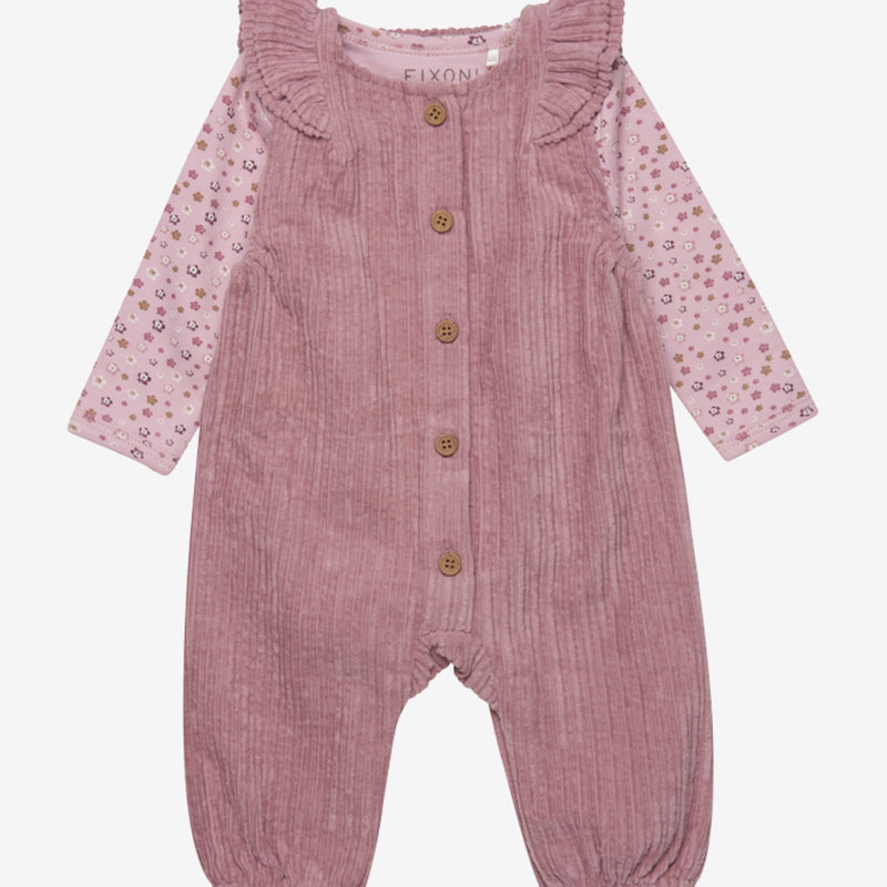 Set salopette + shirt roze