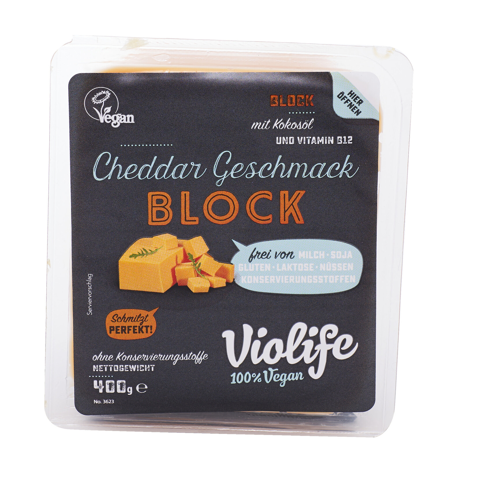 VIOLIFE [V] Vegan Block Cheese with Cheddar Flavour B.B.D 27.05.2024