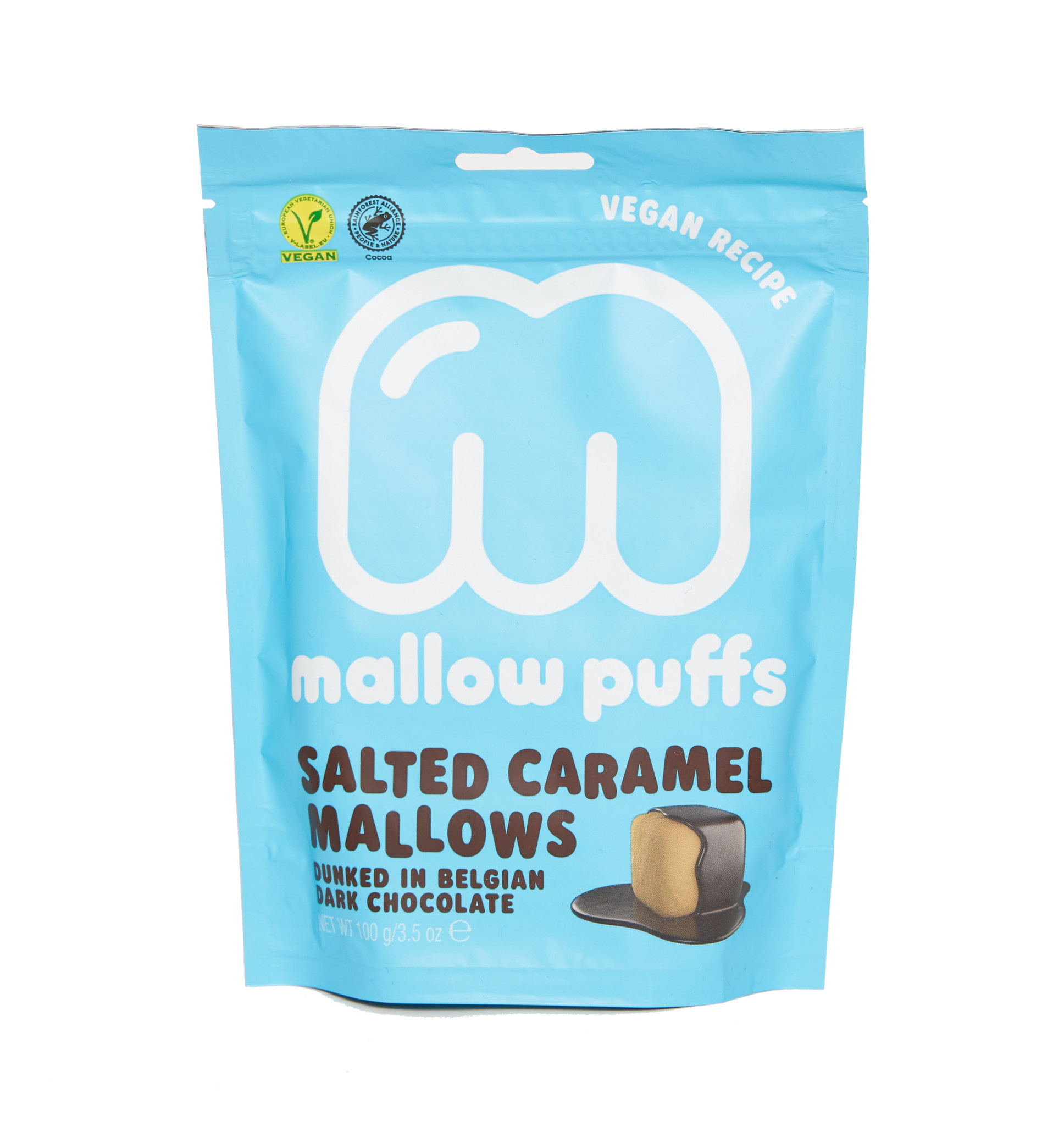 BARÚ Vegan Mallow Puffs - Vegan Salted Caramel Mallows dunked in Belgian dark chocolate