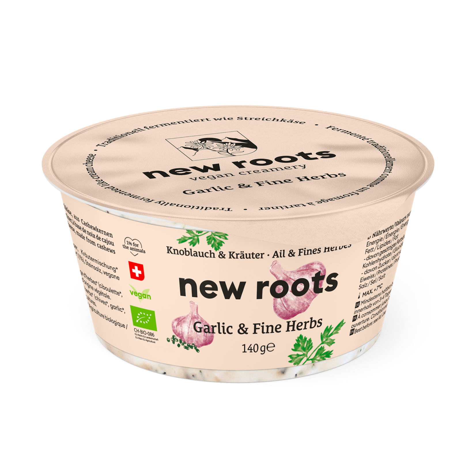 NEW ROOTS NEW ROOTS Bio Vegan Cheese Spread / Cream Cheese -  Garlic & Fine Herbs